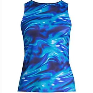 Land’s End Plus Standard Size high neck tankini top electric blue swirl bra Var